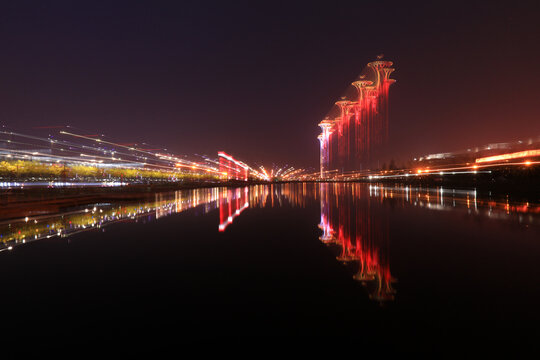 Beijing Olympic Tower At Night.