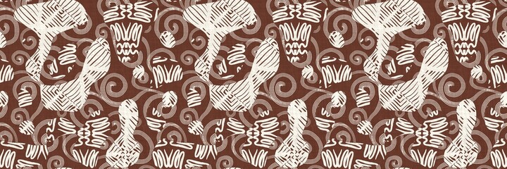 Seamless two tone hand drawn brushed effect pattern border swatch. High quality illustration. Collage of minimal drawings arranged in a seamless pattern with fabric texture overlay. Rough scribble.