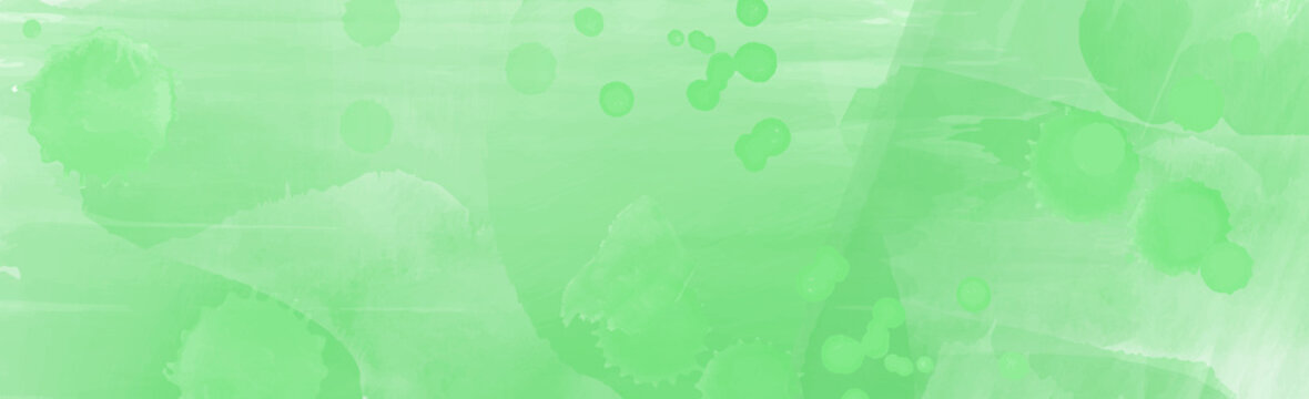 Panoramic texture of realistic green watercolor with paint drops - Vector
