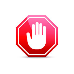 Obraz premium Simple red stop roadsign with big hand symbol or icon vector illustration