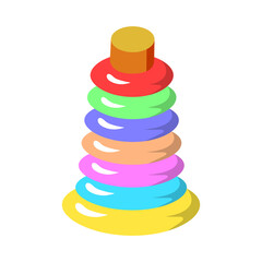 Pyramid toy flat icon. Baby color element isolated on a white background Vector illustration of learning object.