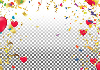 Many Falling colorful tiny confetti and ribbon on transparent Background. Party. Multicolor. VectorParty banner