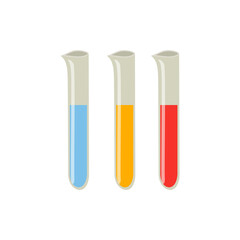 Colored liquids in three test tubes, Flat Design, vector illustration