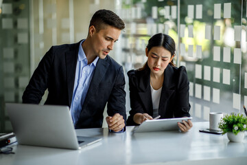 Team of business people working together in the meeting room office, teamwork background charts and graphs banner, double exposure successful teamwork, business planning concept.