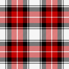 Christmas and new year tartan plaid. Scottish pattern in red, black and white cage. Scottish cage. Traditional Scottish checkered background. Seamless fabric texture. Vector illustration