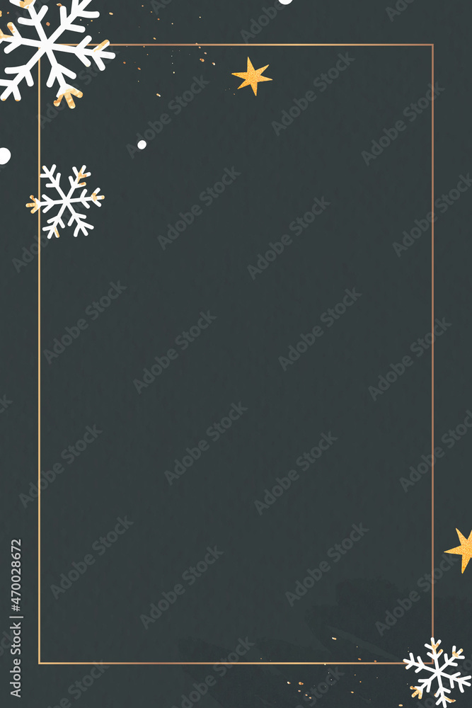 Poster gold frame with snowflakes patterned background vector