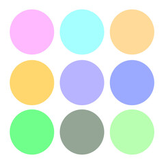 Colored circle icon set. Pastel tones. Round button. Multicolor art. Abstract design. Vector illustration. Stock image.