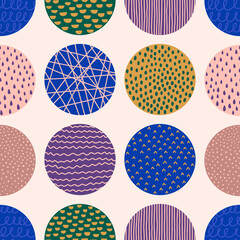 Hand Drawn Circle Shapes Pattern in a Contemporary Style of Dots, Drops, Strokes, Line. Vector Background