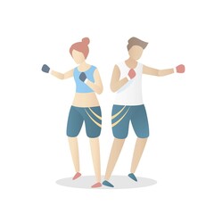 Boxing fitness,workout, training for beginners,Cardio exercises to lose Weight,strength benefits and self defense,muscle building,young Male and Female Characters in Sports Wear,Vector illustration.