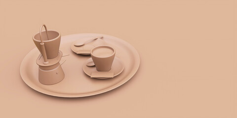 Coffee concept 3d illustration in brown color