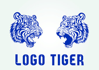 Vector tiger head, face for retro logos, emblems, badges, labels template and t-shirt vintage design element. Isolated on white background