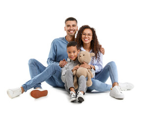 Happy interracial family on white background