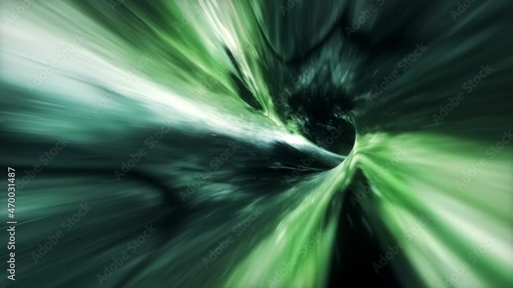 Poster abstract dark green hyperspace warp tunnel through time and space animation. 4k 3d loop sci-fi inter