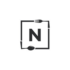 Restaurant Logo. Initial Letter N with Spoon Fork for Restaurant Logo Icon Design Template