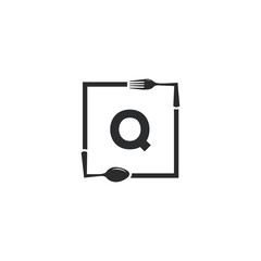 Restaurant Logo. Initial Letter Q with Spoon Fork for Restaurant Logo Icon Design Template
