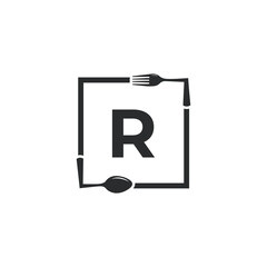 Restaurant Logo. Initial Letter R with Spoon Fork for Restaurant Logo Icon Design Template