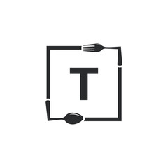 Restaurant Logo. Initial Letter T with Spoon Fork for Restaurant Logo Icon Design Template