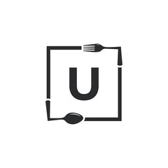 Restaurant Logo. Initial Letter U with Spoon Fork for Restaurant Logo Icon Design Template