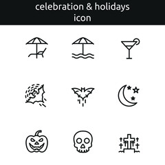 celebration and holidays icon set outline style 