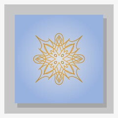 Golden snowflake line art. Isolated object. Blue background, carved frost pattern. Vector postcard for New Year. Christmas banner. Winter decoration. Gold gradient on snowflake. Sparkle snow. Holidays