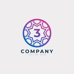 Number 3 Inside Circle Shape Logo Design Template Element