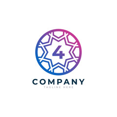Number 4 Inside Circle Shape Logo Design Template Element