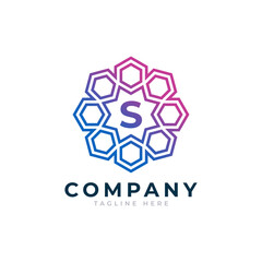Letter S Inside Hexagon Shape Logo Design Template Element
