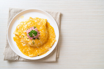 Creamy Omelet with Ham on Rice