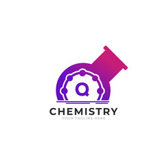 Letter Q Inside Chemistry Tube Laboratory Logo Design Template Element