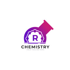 Letter R Inside Chemistry Tube Laboratory Logo Design Template Element