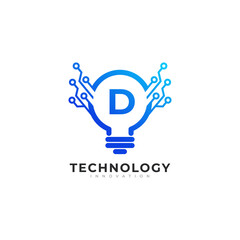 Letter D Inside Lamp Bulb Technology Innovation Logo Design Template Element