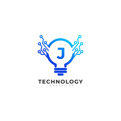 Letter J Inside Lamp Bulb Technology Innovation Logo Design Template Element