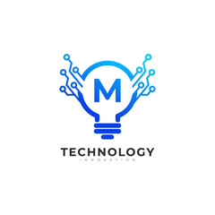 Letter M Inside Lamp Bulb Technology Innovation Logo Design Template Element