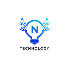 Letter N Inside Lamp Bulb Technology Innovation Logo Design Template Element