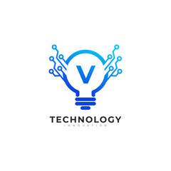 Letter V Inside Lamp Bulb Technology Innovation Logo Design Template Element
