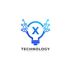 Letter X Inside Lamp Bulb Technology Innovation Logo Design Template Element