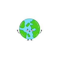 Cute funny earth character. Vector hand drawn cartoon mascot character illustration icon. Isolated on white background. outer space character concept