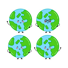 Cute funny earth character. Vector hand drawn cartoon mascot character illustration icon. Isolated on white background. outer space character concept