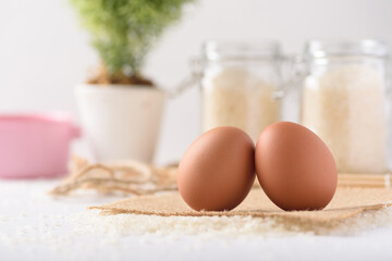 Organic farm-fresh eggs and Japanese rice are local food cultures in Asia, used as a simple staple in healthy diets.