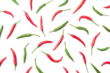 Collection of red chilli peppers isolated on white background