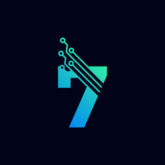 Tech Number 7 Logo. Futuristic Vector Logo Template with Green and Blue Gradient Color. Geometric Shape. Usable for Business and Technology Logos.