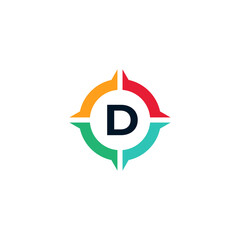 Colorful Letter D Inside Compass Logo Design Template Element