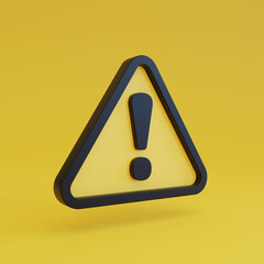 Attention or warning sign. Alert, caution, safety, danger triangular sign. 3D rendering illustration. 