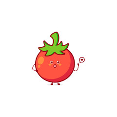 Cute funny tomato character. Vector hand drawn cartoon mascot character illustration icon. Isolated on white background.