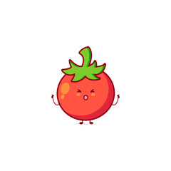Cute funny tomato character. Vector hand drawn cartoon mascot character illustration icon. Isolated on white background.