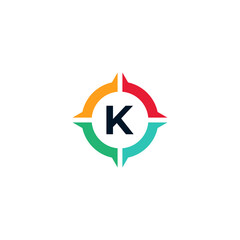 Colorful Letter K Inside Compass Logo Design Template Element