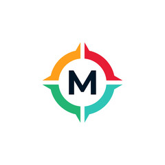 Colorful Letter M Inside Compass Logo Design Template Element
