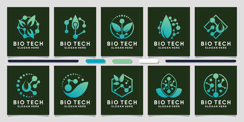 Set bundle of bio technology logo design with creative element Premium Vector
