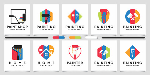 Set bundle of paint logo design with modern concept and creative element Premium Vector