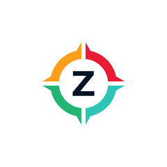 Colorful Letter Z Inside Compass Logo Design Template Element